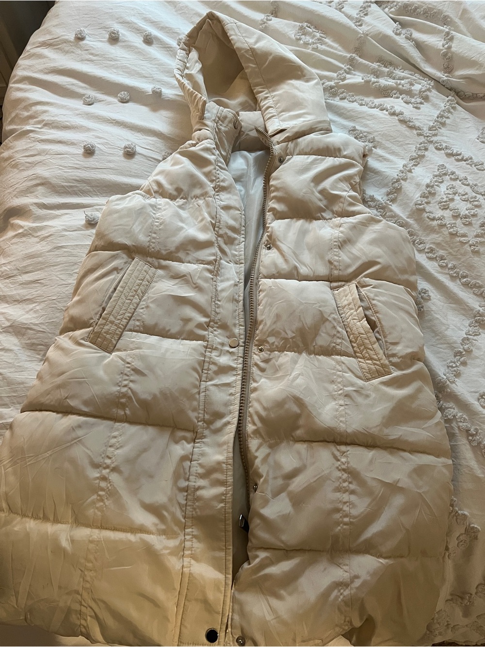 Cream Quilted Hooded Puffer Vest
